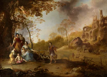 Et allegorisk familieportrett i et landskap